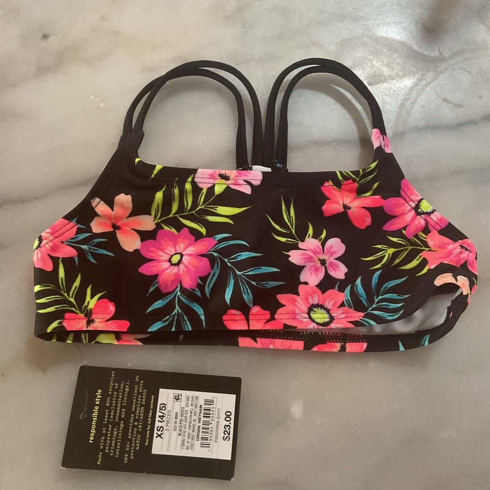 art class Black Bikini Top with Pink Floral Print
